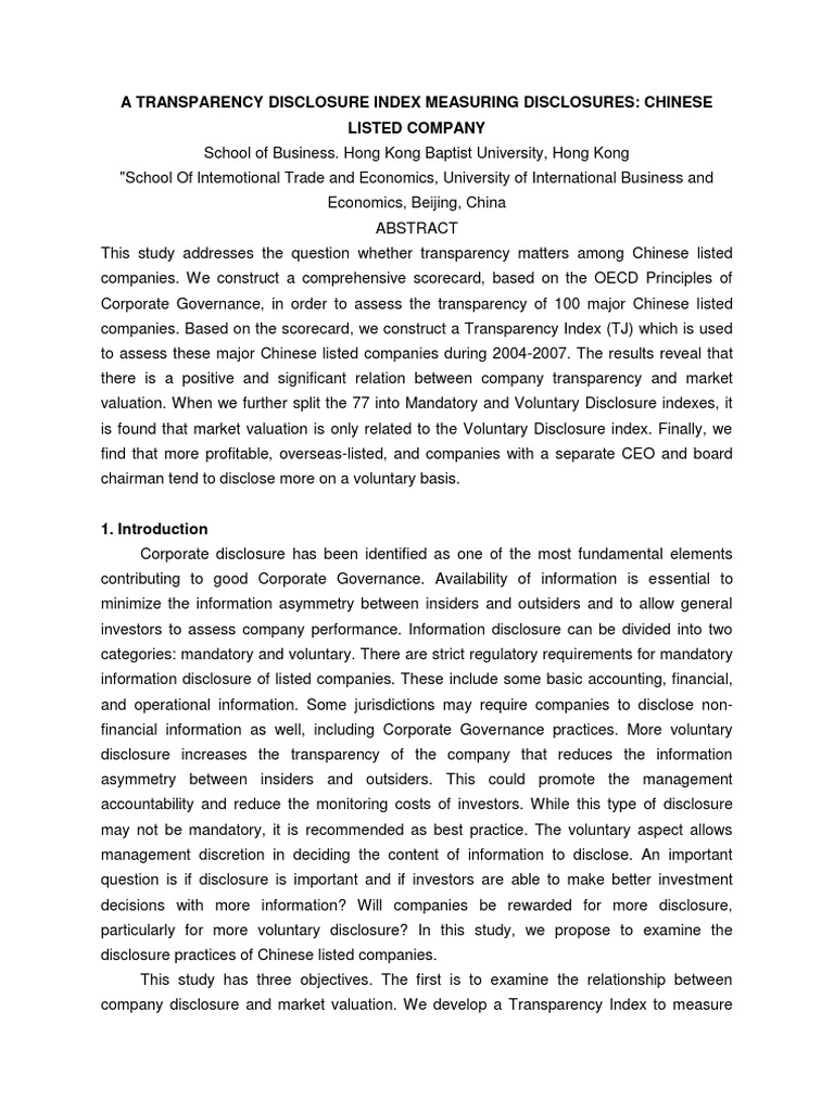 Transparency Index of Chinese Companies | PDF | American Depositary ...