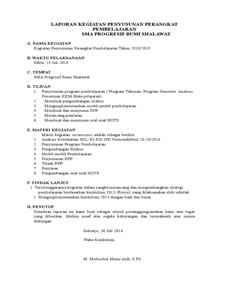 Laporan Kegiatan Workshop Penyusunan Perangkat Pem