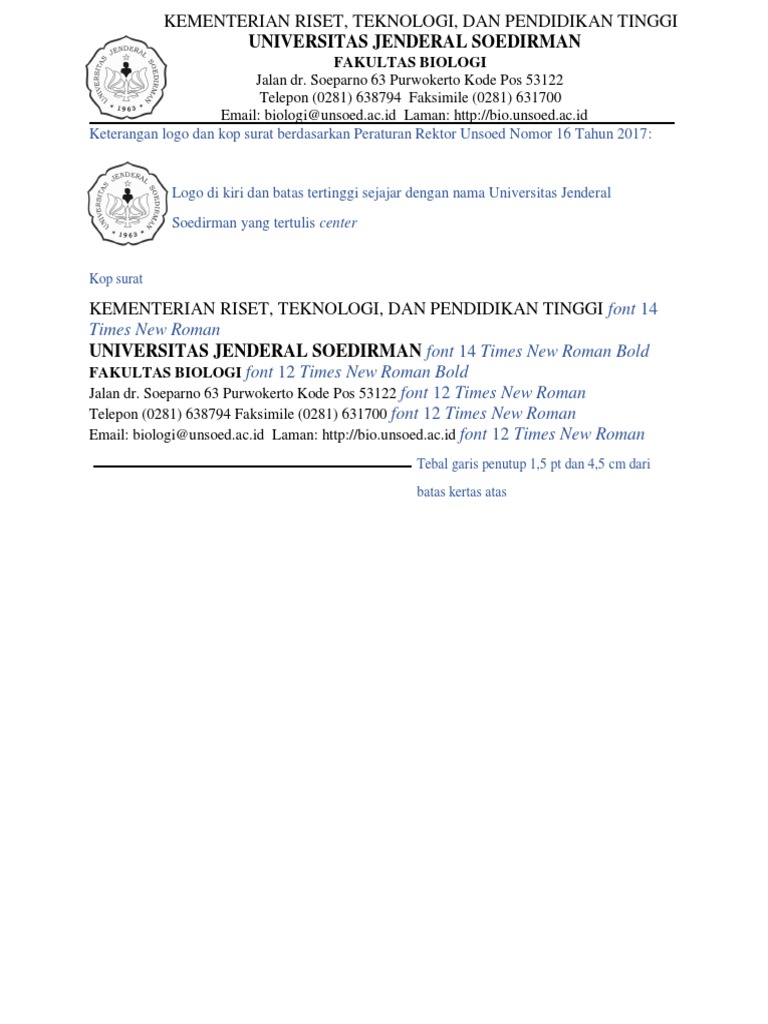 Logo Dan Kop Surat Fakultas Biologi Unsoed 2019 Pdf