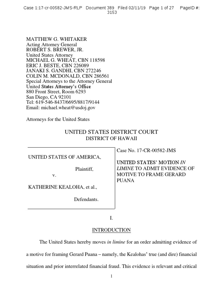 Kealoha Motion PDF Relevance (Law) Evidence