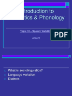 Introduction To Phonetics & Phonology: Topic 10 - Speech Variation