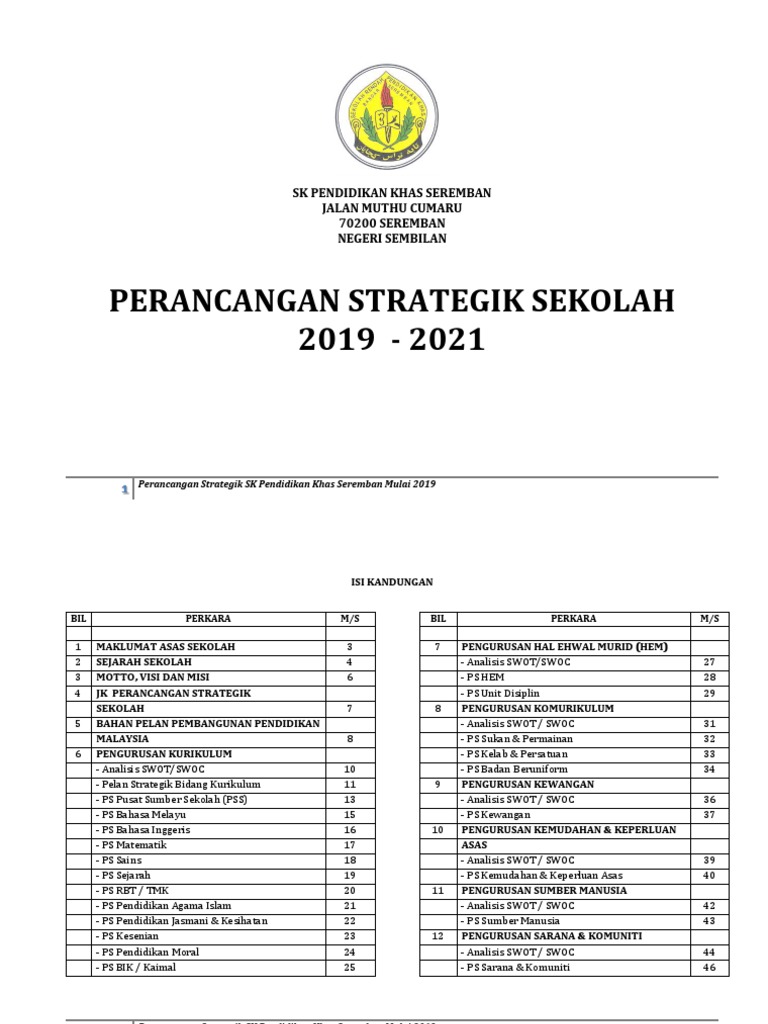 Plan Strategik Sekolah 2019 Pdf