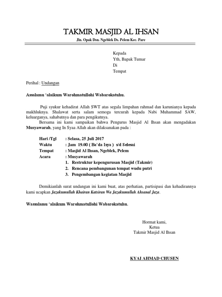 Contoh Surat Undangan Irma