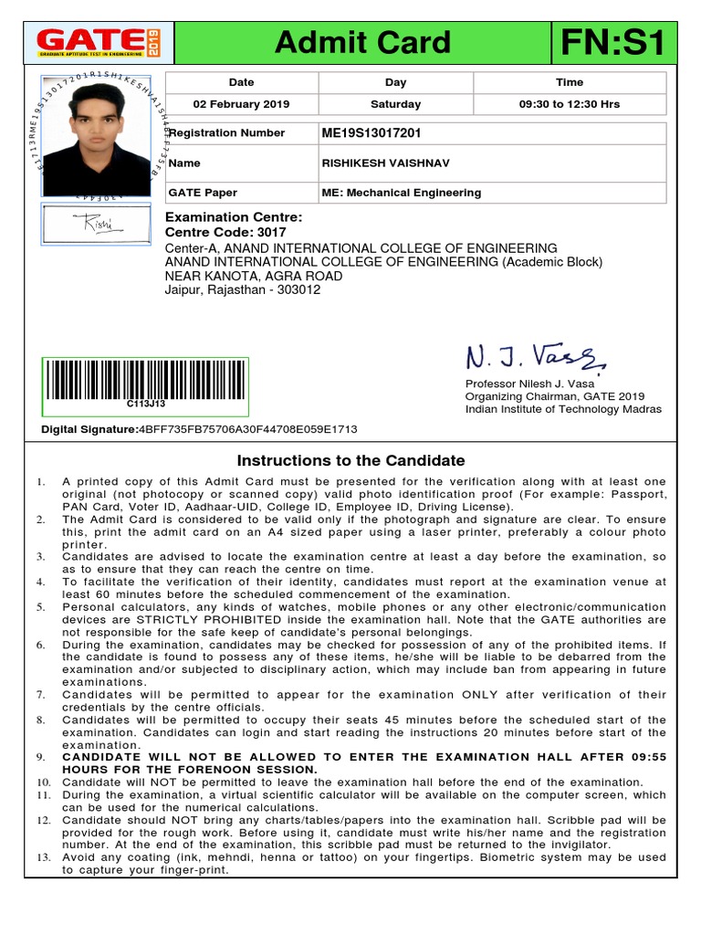 C113J13AdmitCard PDF | PDF | Identity Document | Access Control