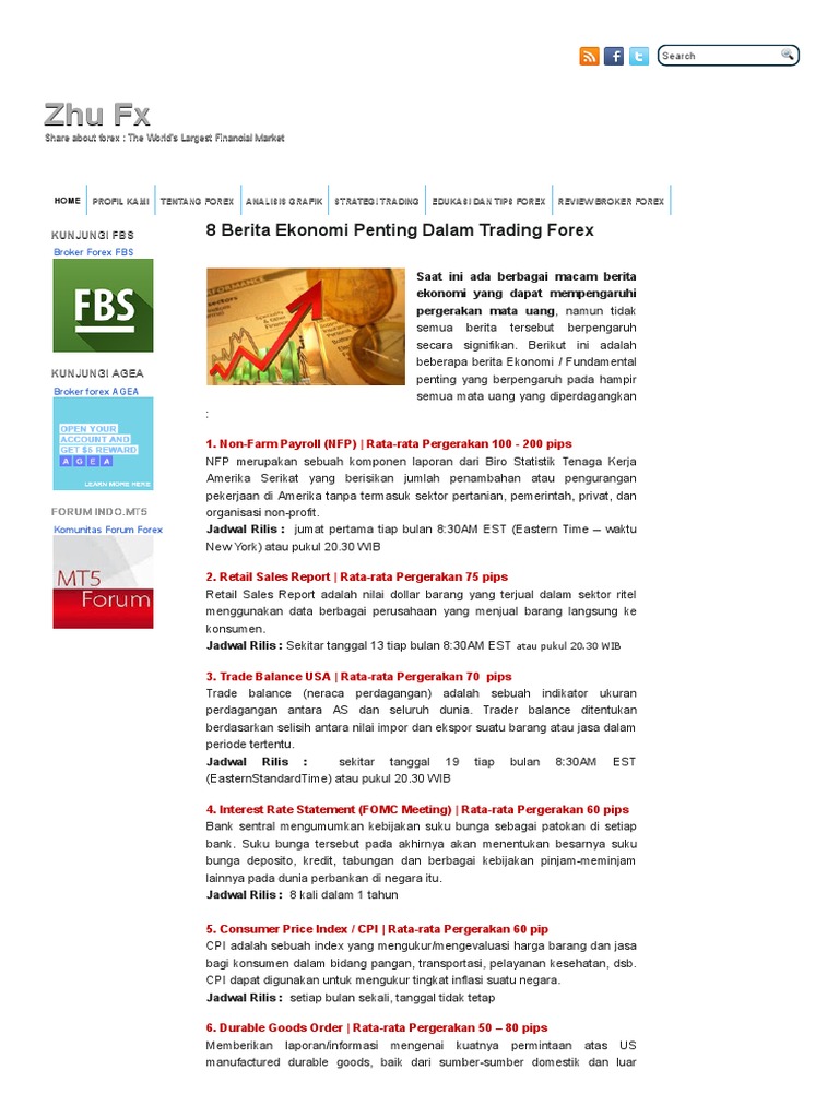 8 Berita Ekonomi Penting Dalam Trading Forex - Zhu Fx | Pdf