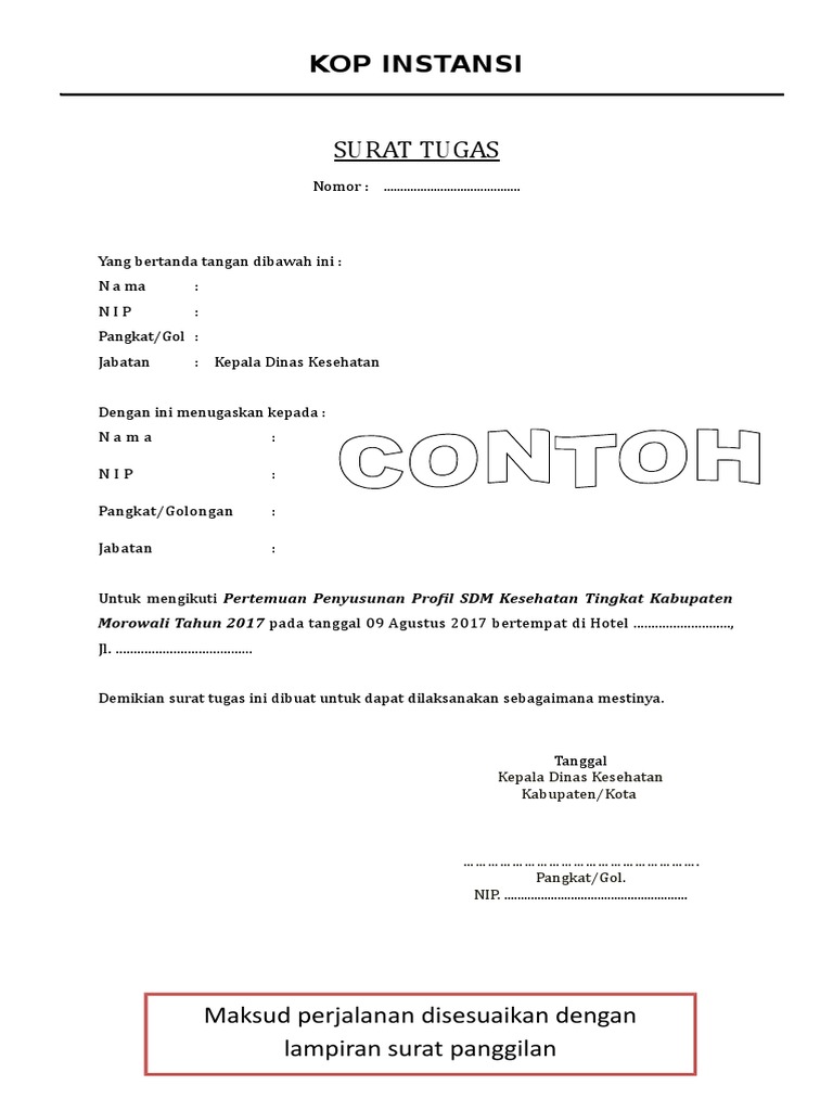 Contoh Surat Tugas Peserta Puskesmas Dan Dinkes Penyusunan