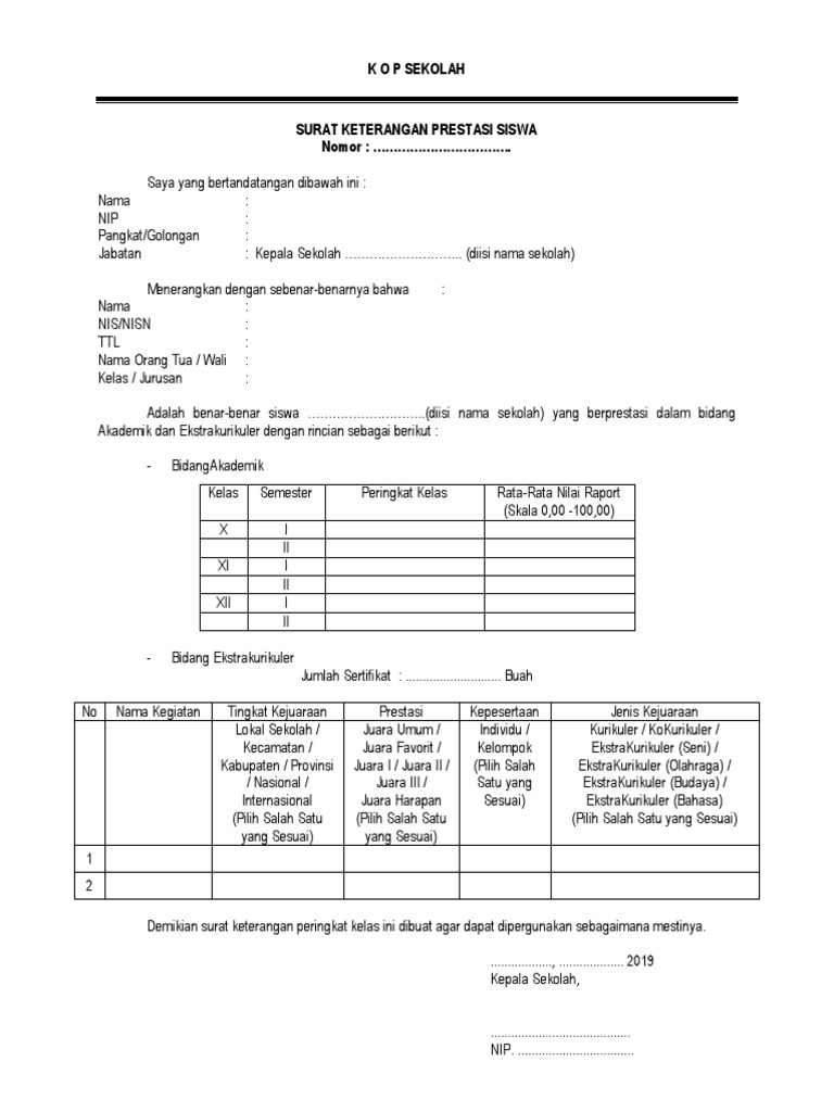 Contoh Surat Keterangan Prestasi Contoh Surat Permohonan Beasiswa Ada banyak usaha pemerintah untuk memajukan pendidikan di Indonesia.
