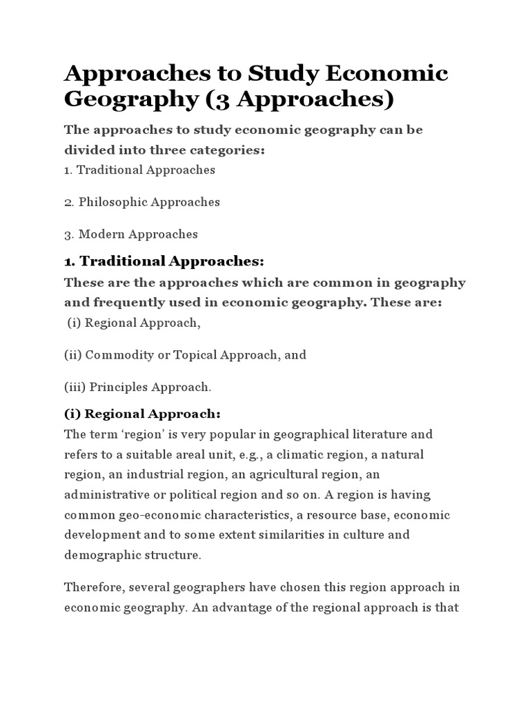 Approaches To Study Economic Geography PDF Geography Positivism