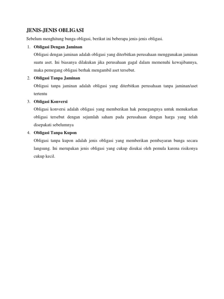 Panduan Jenis Dan Perhitungan Obligasi Pdf Pengelolaan Keuangan Uang