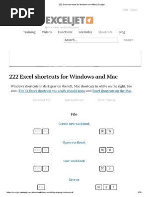222 Excel Shortcuts for Windows and Mac _ Exceljet