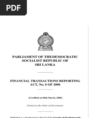 Financial Transactions Reporting Act Sri Lanka Money Laundering Regulatory Compliance