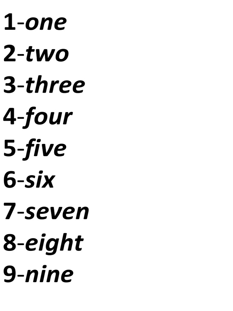 1-One 2-Two 3-Three 4-Four 5-Five 6-Six 7-Seven 8-Eight 9-Nine | PDF