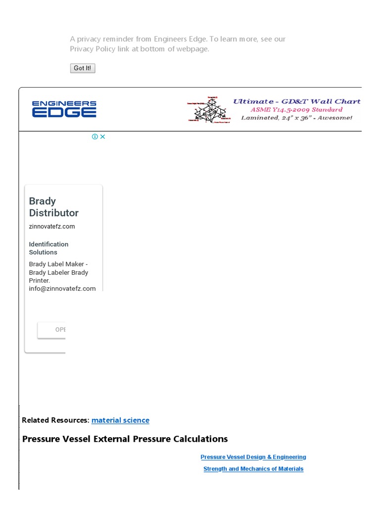 Pressure Vessel External Pressure Calculations Engineers Edge PDF