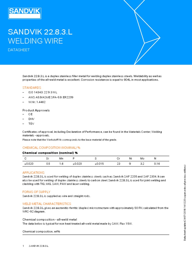 Datasheet Sandvik 2283l en v2018!07!24 14 12 Version 1 PDF