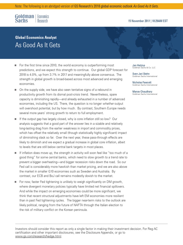 Goldman Sachs 2018pdf Economic Growth Output Gap - 