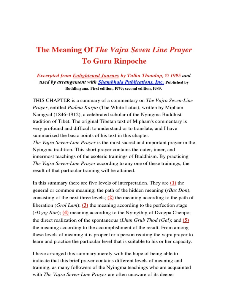 The Meaning of The Vajra Seven Line Prayer To Guru Rinpoche by Tulku ...