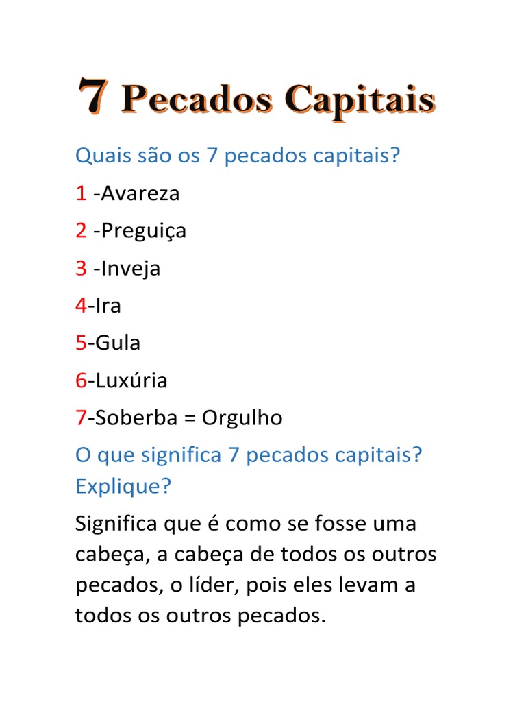 Características sobre os 7 pecados capitais