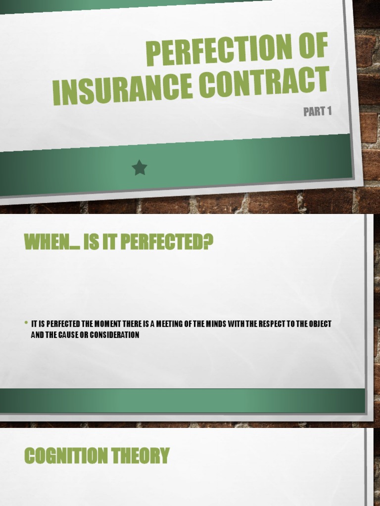 Perfection of Insurance Contracts Explained | PDF | Insurance Policy ...