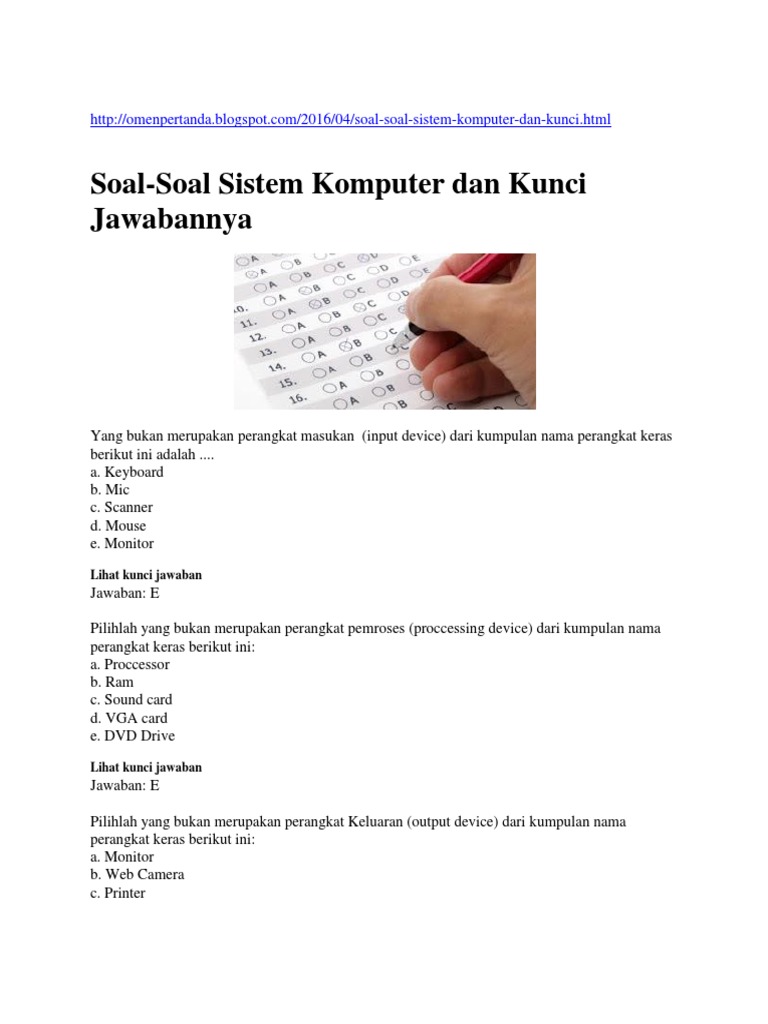 Soal Pilihan Ganda Sistem Komputer 03