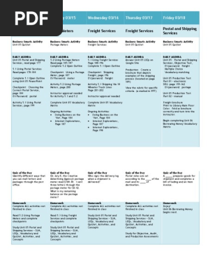 Daily Agenda Unit 05 Postal and Shipping Services
