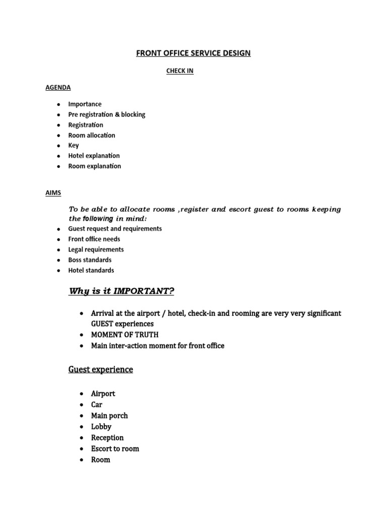 Front Office Check-In Service Guide | PDF | Government And Personhood