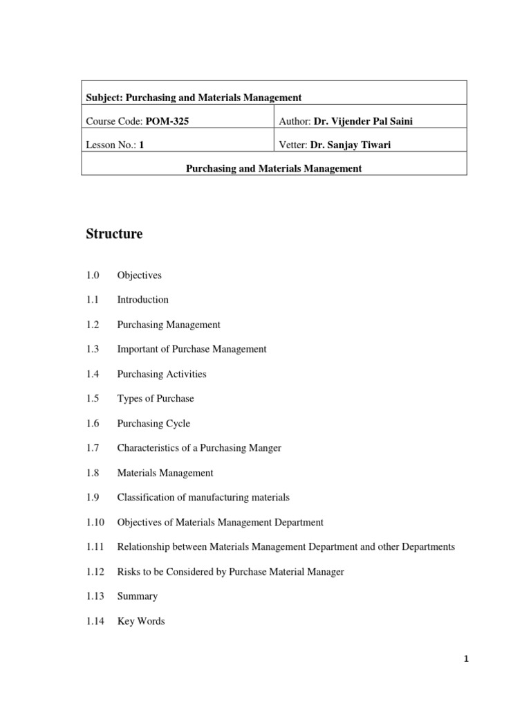 Purchasing and Materials Management Overview | PDF | Procurement ...