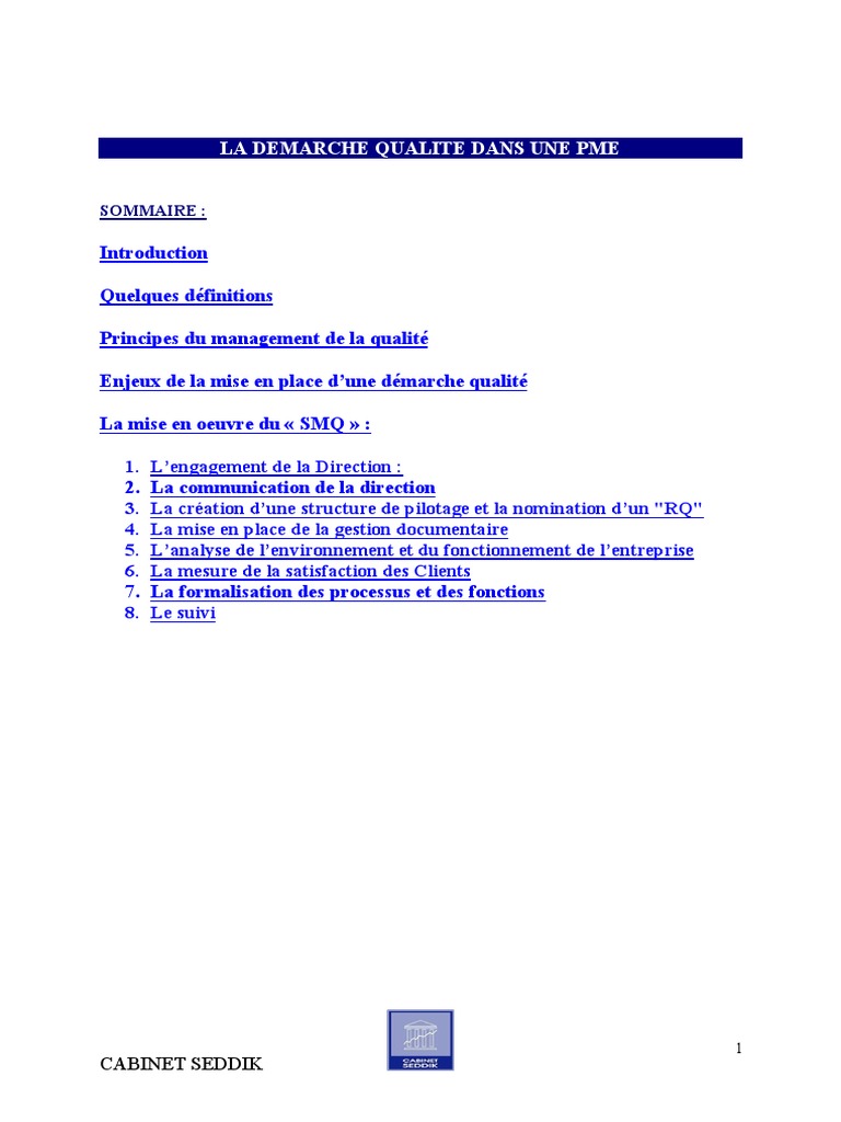 Démarche qualité en PME : Guide pratique | PDF | Management de la ...