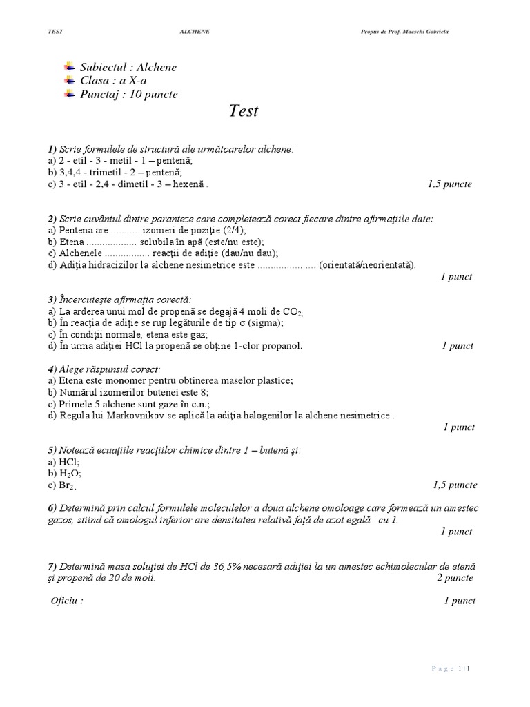 Test Alchene PDF | PDF