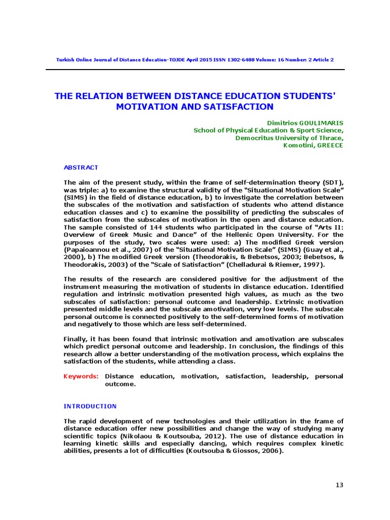 The Relation Between Distance Education PDF | PDF | Motivation ...