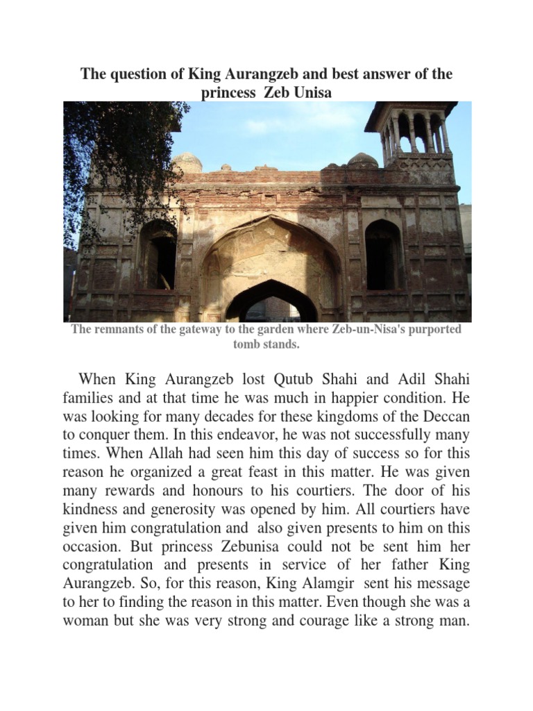 The Question of King Aurangzeb and Best Answer of The Princess Zeb ...