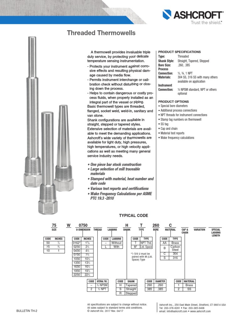 Datasheet Threaded Thermowell PDF Mechanical Engineering Building