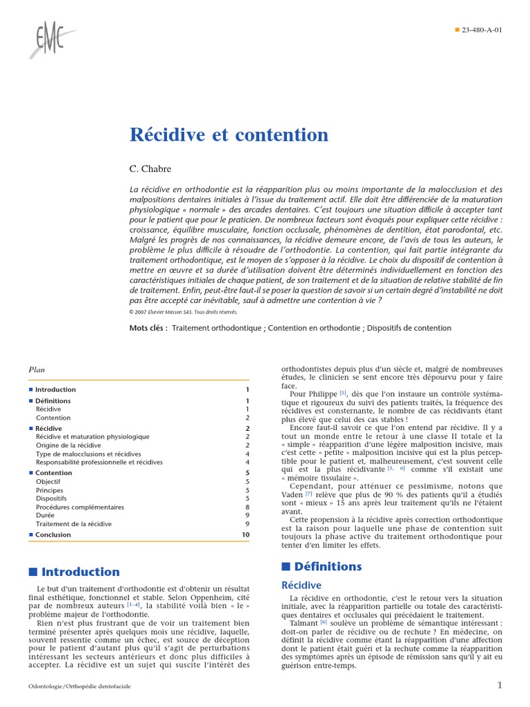 Récidive Et Contention | PDF | Orthodontie | Dent humaine