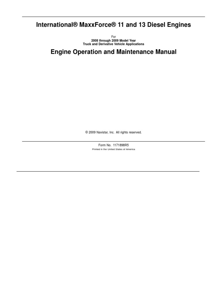 MaxxForce 11 and 13 Operation and Maintenance Manual PDF | PDF