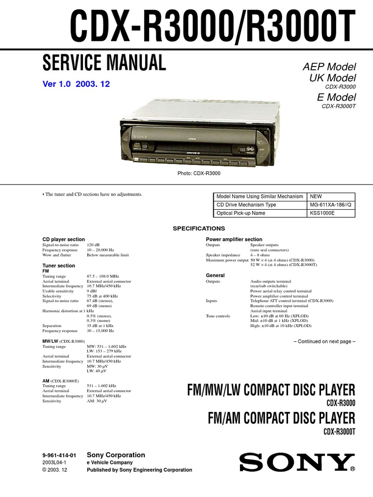 Sony - CDX R3000 R3000t | PDF | Detector (Radio) | Amplifier