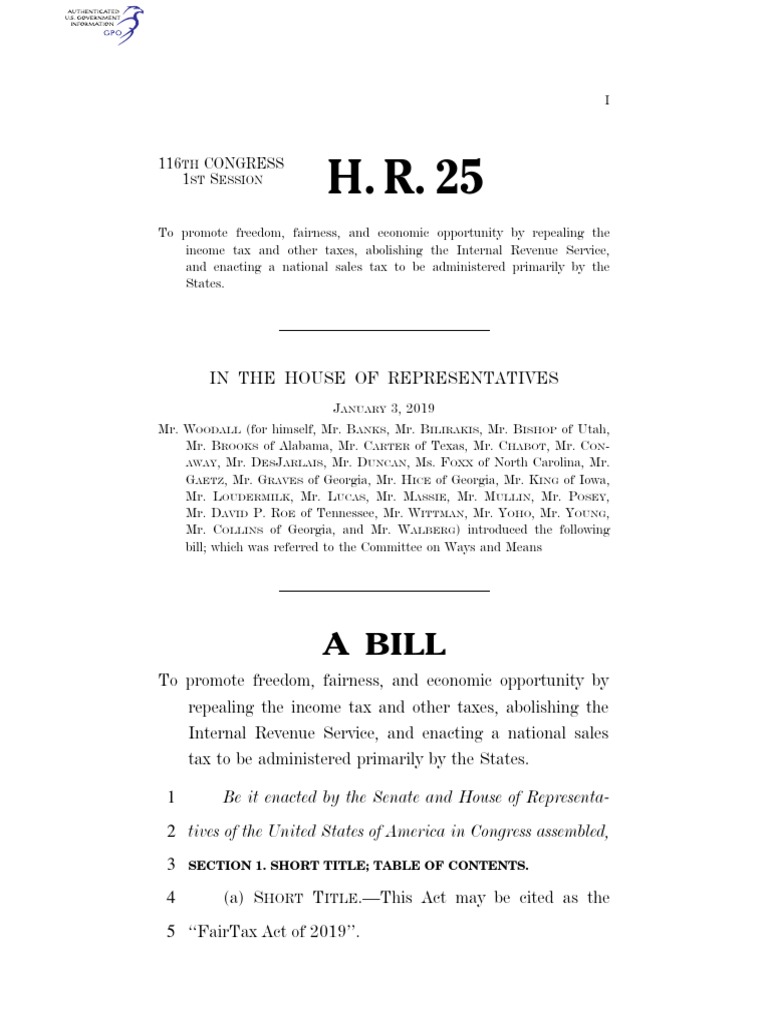 Hr 25 A Bill To End The Irs Aka Internal Revenue Service Pdf