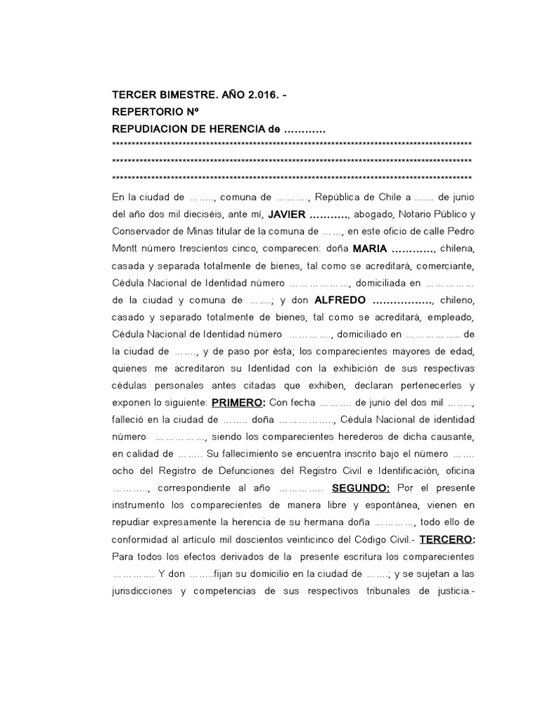 Escritura de Repudiación Herencia | PDF | Virtud | Gobierno