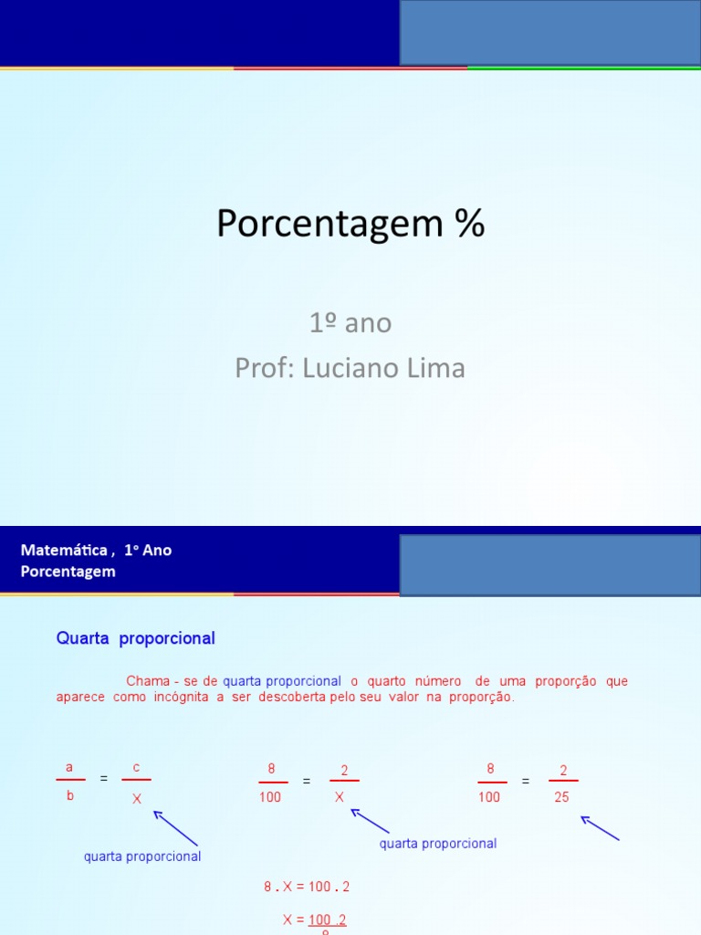 Porcentagem e Quarta Proporcional | PDF | Percentagem | Fração (Matemática)