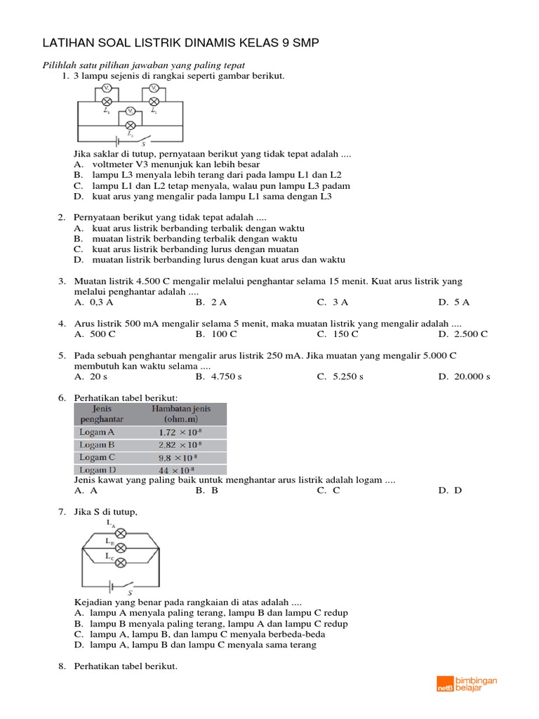 Latihan Soal Listrik Dinamis Kelas 9 | PDF