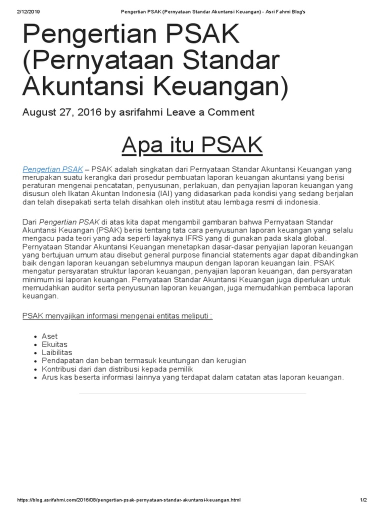 Pengertian Psak Pernyataan Standar Akuntansi Keuangan Asri Fahmi Blog S