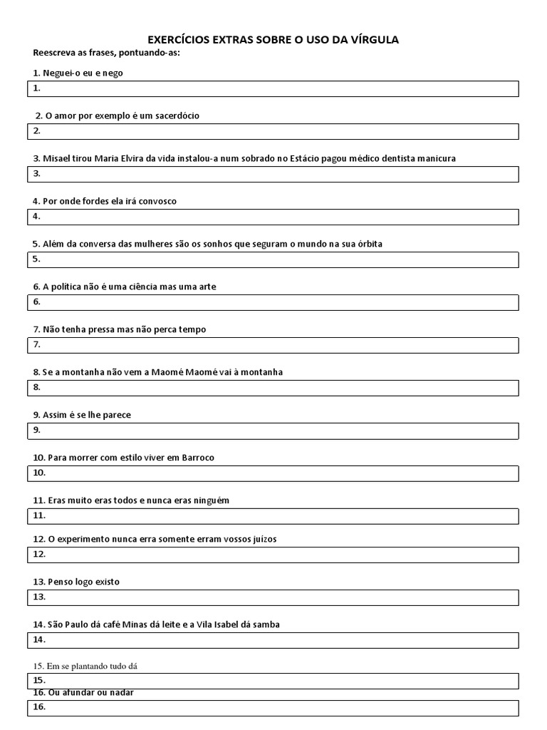 Exercícios de Uso da Vírgula | PDF
