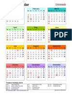 2019 Calendar Portrait Year at A Glance in Color