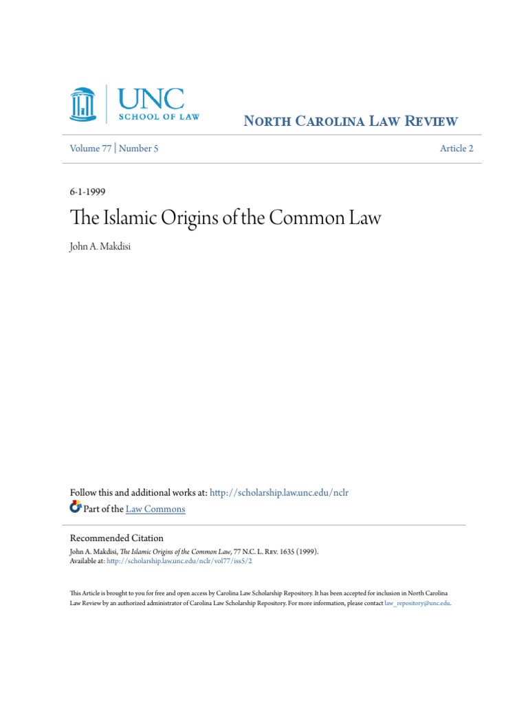 The Islamic Origins Of The Common Law N C L R Common Law Ownership