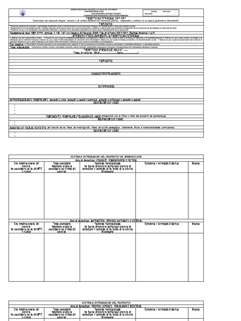 Formato Planificación Por Proyectos Primaria 20182019