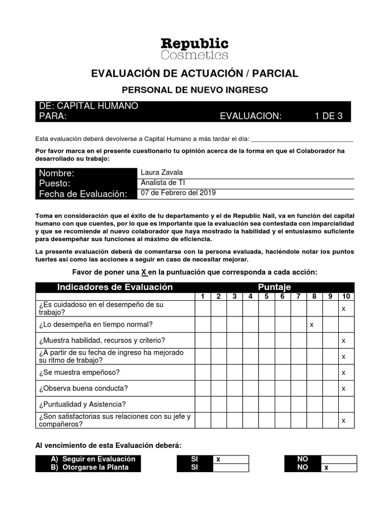Formato de Evaluación Personal Nuevo Ingreso Cognición