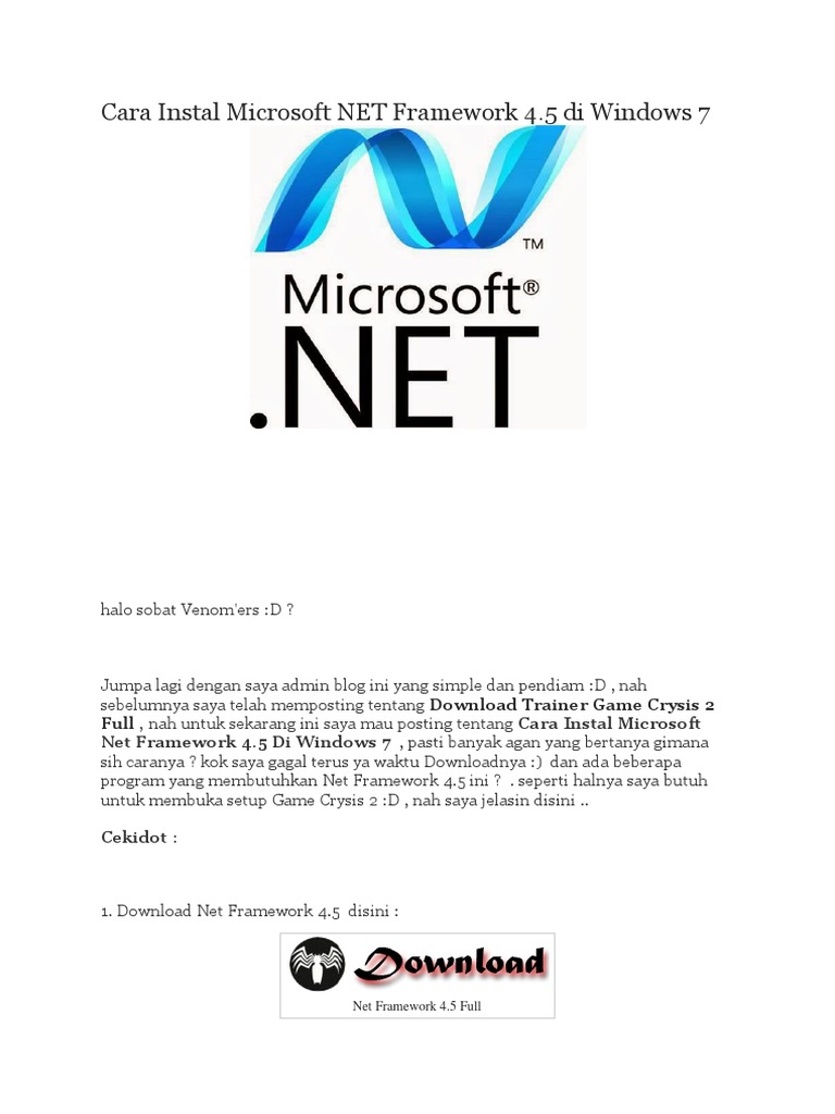 Instalasi NET Framework 4.5 di Windows 7 | PDF | Teknologi & Rekayasa