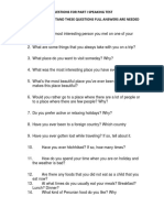 Questions For Part I Speaking Test Read and Understand These Questions Full Answers Are Needed