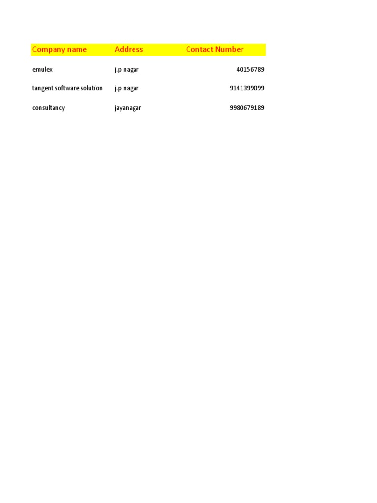 Company Name Address Contact Number | PDF