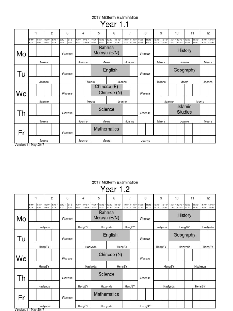 2017 Midterm Examination Timetable | PDF | Inquiry | Science