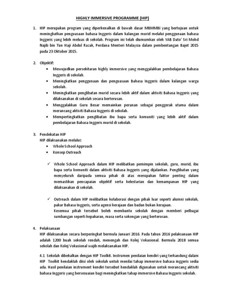 Highly Immersive Programme Taklimat Pdf