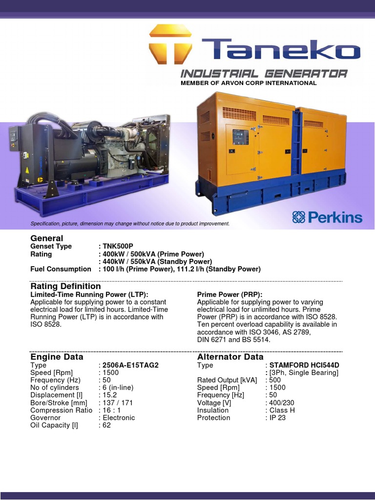 TNK500P Taneko Industrial Generator (TNK JKT) | PDF | Systems ...